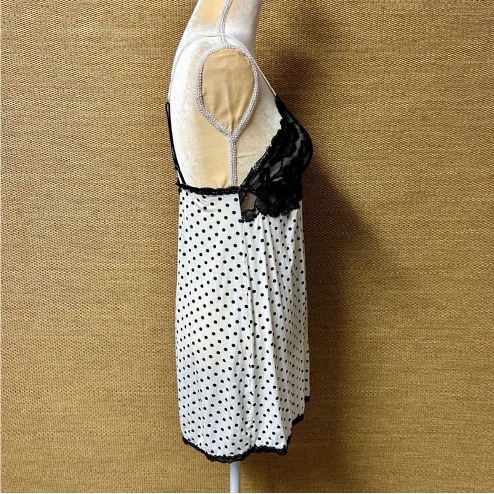 Victoria’s Secret Babydoll Nightie Medium Off-White & Black Polka Dot Lace Trim - Picture 3 of 12